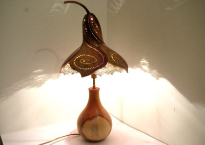 Lampe en bois de Courge-Calebasse et bois tourné. Fait main