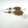 Boucles d'oreilles artisanales Bois, Pierre, Argent 925. Robinier - Cristal de Roche - Jaspe dalmatien.