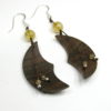 Boucles d'oreilles artisanales Lunes Bois, Pierre, Argent 925. Noyer - Citrine.