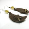 Boucles d'oreilles artisanales Lunes Bois, Pierre, Argent 925. Noyer - Citrine.