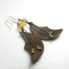 Boucles d'oreilles artisanales Lunes Bois, Pierre, Argent 925. Noyer - Citrine.